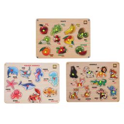 MINDMAKER Fruit Animals Aquatic Animals Wooden Knob & Peg Puzzle - 27 Pieces-13
