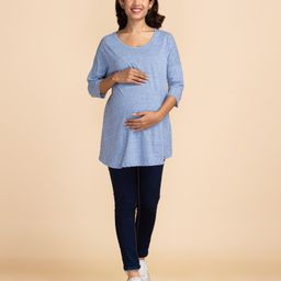 Bella Mama Three Fourth Sleeves Maternity Top - Light Blue-image-40