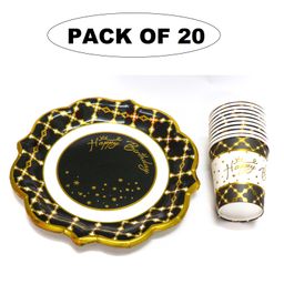 Shopping Time Black Happy Birthday Paper Plate and Cups - Pack of 20-57