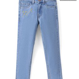 Pine Kids Ankle Length Back Elasticated Waist Jeans With Star Embroidery - Light Blue-image-95