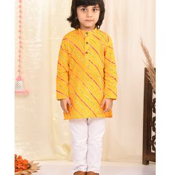 Superminis Full Sleeves Leheriya Printed Kurta With Pyjama Set - Yellow-image-62