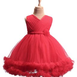 Babyhug Woven Sleeveless Fit & Flare Flouncy Dress With Frilled Hem - Red-image-33