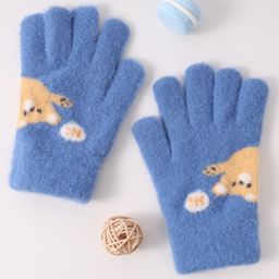 Babyhug Woollen  Gloves with Puppy Design -  Blue-image-97