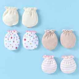 Ben Benny 100% Cotton Knit Mittens Solid Strips & Stars Print Pack of 4 - Pink & White-27