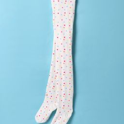 Mustang Cotton Knit Footed Tights with Polka Dots Print - White-image-33