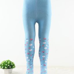 Cute Walk by Babyhug Antibacterial Footie Tights with Floral Design - Sky Blue-image-88