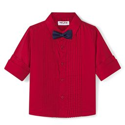 Babyhug Woven Full Sleeves Solid Colour Party Shirt With Bow & Pintuck Detailing - Red-image-29