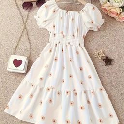 Bolly Lounge Half Sleeves FloralPrinted SmockedDress - White-picture-24
