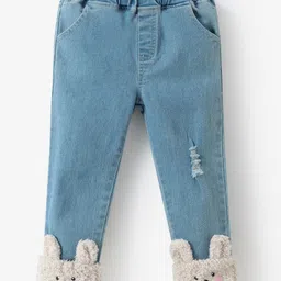 Kookie Kids Full Length Washed Jeans with Bunny Applique - Light Blue-picture-35