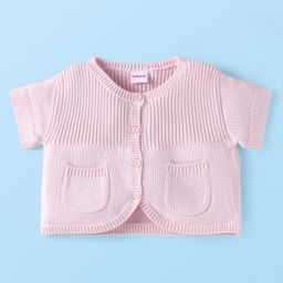 Babyhug Cotton Knitted Half Sleeves Solid Colour Front Open Sweater - Pink-image-86