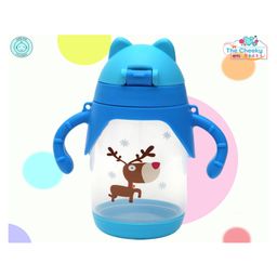 The Cheeky Kidzz Fashionable Baby Unbreakble Straw Feeding Bottle 300 ML Attractive Cartoon Print With Twin Handles BPA Free (BLUE)-image-89