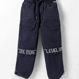Olio Kids Cotton Woven Full Length Trouser With Text Embroidery - Navy Blue-image-28