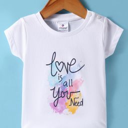 Ollypop Sinker Knit Half Sleeves T-Shirt With Text Print - White-17