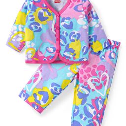 Babyhug Terry Knit Full Sleeves Printed Night Suit - Multi Colour-image-99