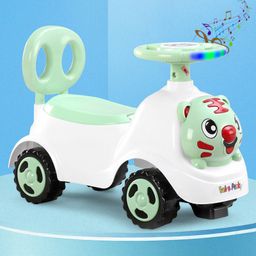 Baby Tiger Manual Ride-On with LED Lights & Music and Under Seat Storage - Light Green & White-21