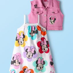 Babyhug Disney Single Jersey Knit Sleeveless Frock With Sleeveless Shrug And Minnie Mouse Family Graphics - Multi Colour-picture-9