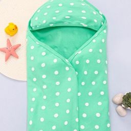Babyhug Interlock Knit Hooded Towel with Polka Dots Print L 76.2 x B 76.2 cm - Green-image-90