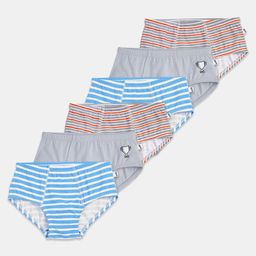 Plan B Cotton Elastane Pack Of 6 Striped & Trophy Printed Briefs - Grey Orange & Blue-image-90