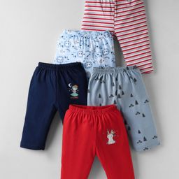 OHMS Single Jersey Knit Full Length Lounge Pants with Stripes & Lion Print Pack of 5 - Red & Light Blue-image-16