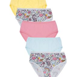 Charm n Cherish Cotton Pack Of 5 Solid & Unicorn Printed Panties - Blue Pink & Yellow-image-95