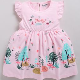 Snuggly MONKEY Cotton Jersey Frill Sleeves Pretty Girl Text Embroidered & Floral Printed Dress - Pink-image-5