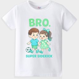 KAVEE Pure Cotton Knit Raksha Bandhan Theme Half Sleeves Bro Super Sidekick Text Printed Biowashed Tee - White-picture-13