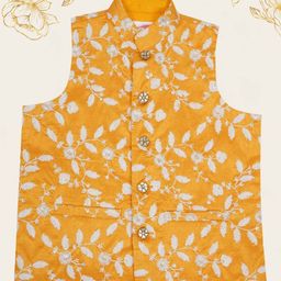 Little Bansi Boys Floral Thread Work Embroidered Nehru Jackets-image-29