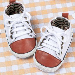 Neska Moda Colour Blocked & Baby Text Patch Detailed With Lace Up Booties - White image 3