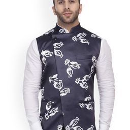 VEERA PARIDHAAN Satin Printed Mandarin Collar Nehru Jacket-image-62