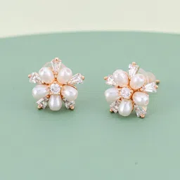 Kushal's Fashion Jewellery Rose Gold-Plated Pearl & Zircon Studded Classic Studs-image-35