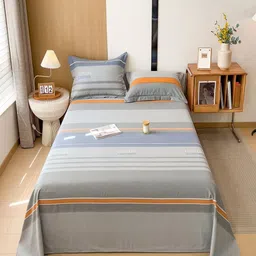 JC HOME Grey & Blue Striped 140 TC Single Bedsheet Set 1.60 mx 2.30 m-image-86