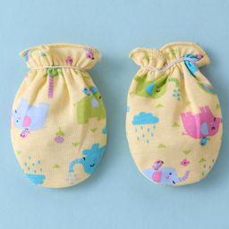Child World Interlock Knitted Cap Mitten & Booties Set With Elephant Print - Golden image 4