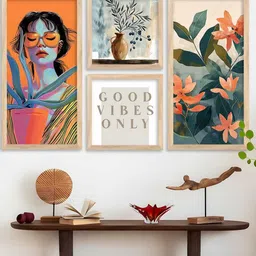 WALLLANE Brown 4 Piece Wood Abstract Wall Paintings-18