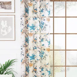 Story@home Cream-Coloured & Blue Floral Sheer Long Door Curtain-image-86