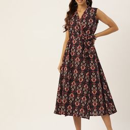 FERANOID Bohemian Print A-Line Cotton Midi Dress-image-32