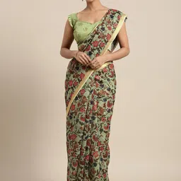 Kvsfab Green Printed Chanderi Cotton Blend Saree-picture-6