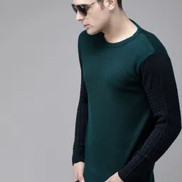 The Roadster Lifestyle Co Men Teal Green Solid Pullover Sweater-image-26