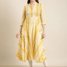 SHOWOFF Yellow & White Printed Anarkali Kurta-picture-14