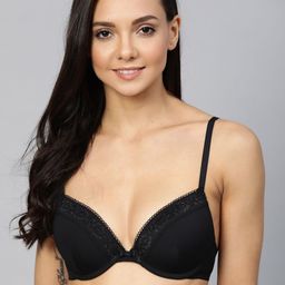 Marks & Spencer Black Solid Underwired Lightly Padded Plunge Bra T338712BLACK-52
