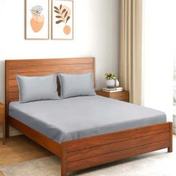 Saral Home Sheen Shine Light Grey 300 TC Cotton King Bedsheet with 2 Pillow Covers-image-68