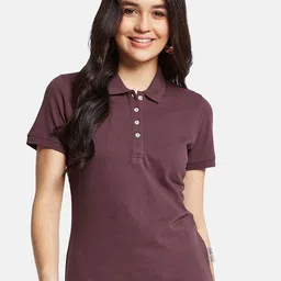 METTLE Women Polo Collar Solid T-shirt-image-5