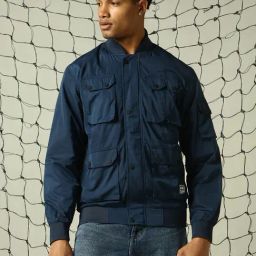 Hubberholme Blue Polyester Boxy Fit Knitted Casual jackets-42