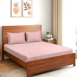 Saral Home Sheen Shine Pink 300 TC Cotton Queen Bedsheet with 2 Pillow Covers-image-50