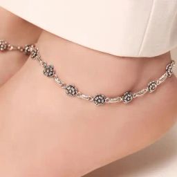 Zavya Blossom Bloom Harmony Rhodium-Plated 925 Sterling Silver Anklet-image-66