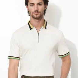 Rare Rabbit Off White Regular Fit Solid Polo T-Shirt-image-91