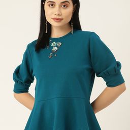 Antheaa Women Teal Embellished Sweatshirt-image-96