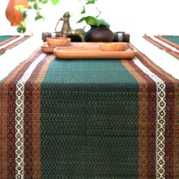 Peepul Tree Handmade Set of 4 Dining Table Mats and 1 Table Runner in Green-95