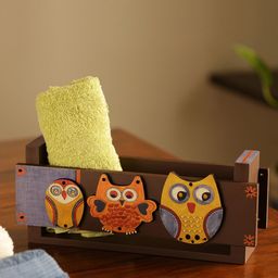 ExclusiveLane Brown Blue Printed Wooden Towel Holder (3 Towels)-23