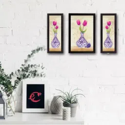 eCraftIndia Set Of 3 Botanical Floral Satin Matt Texture UV Art Painting-image-67