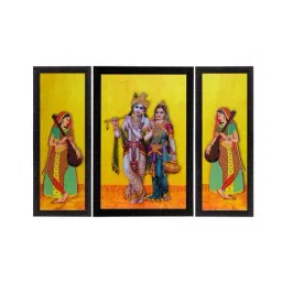 eCraftIndia Set Of 3 Lord Krishna With Radha Satin Matt Texture UV Art Painting-2